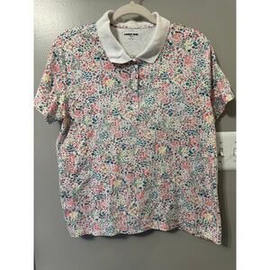 Lands' End Women's Short Sleeve Classic Fit Polo Shirt Ditsy Floral Sz XL Petite